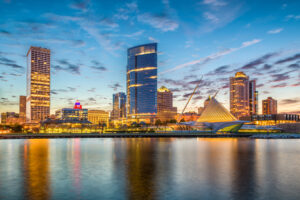 Downtown Milwaukee with beautiful skyline